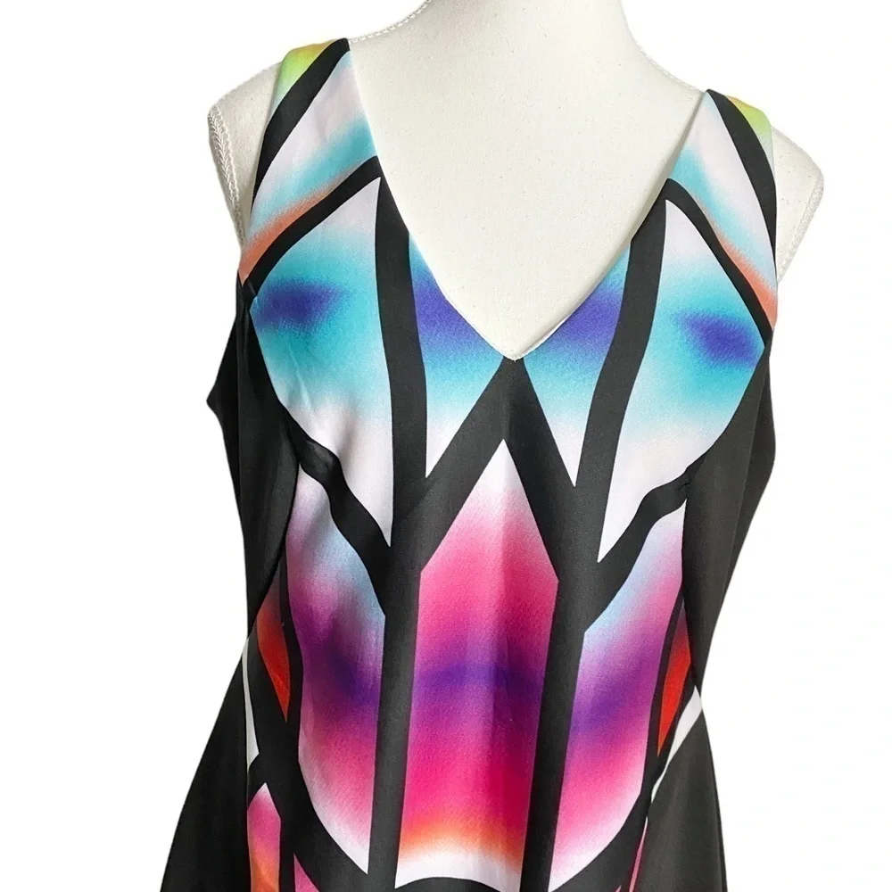 Bisou Bisou Black with Colorful Geometric BodyCon Midi Sleveless Dress - Picture 3 of 14